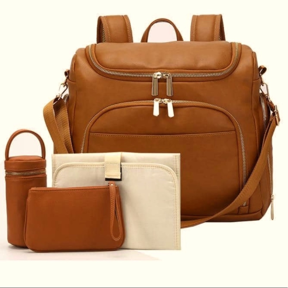 Toffee Brown Leather Diaper Bag - Backpack